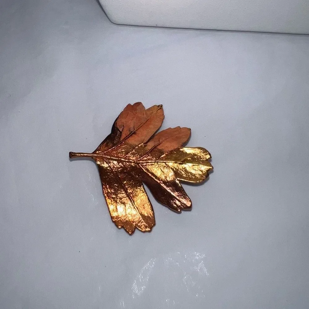 Vintage Copper Overlay Leaf Brooch